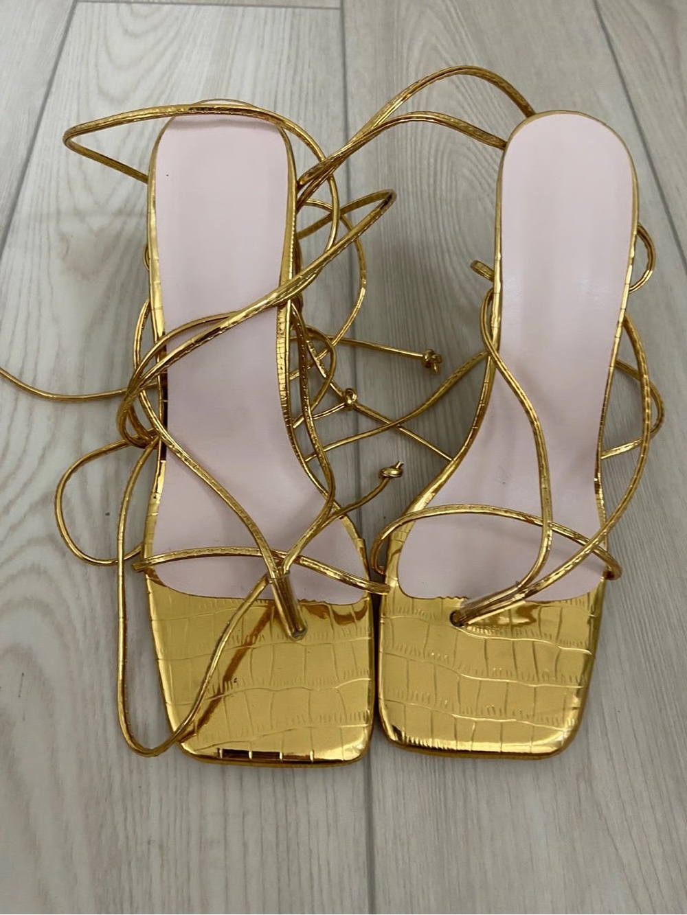 Gold Strappy Square-Toe Women’s Heels